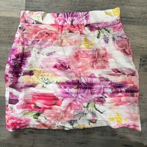 Rococo Sand Pintuck Leona Floral Mini Skirt | Elastic Back | Size M